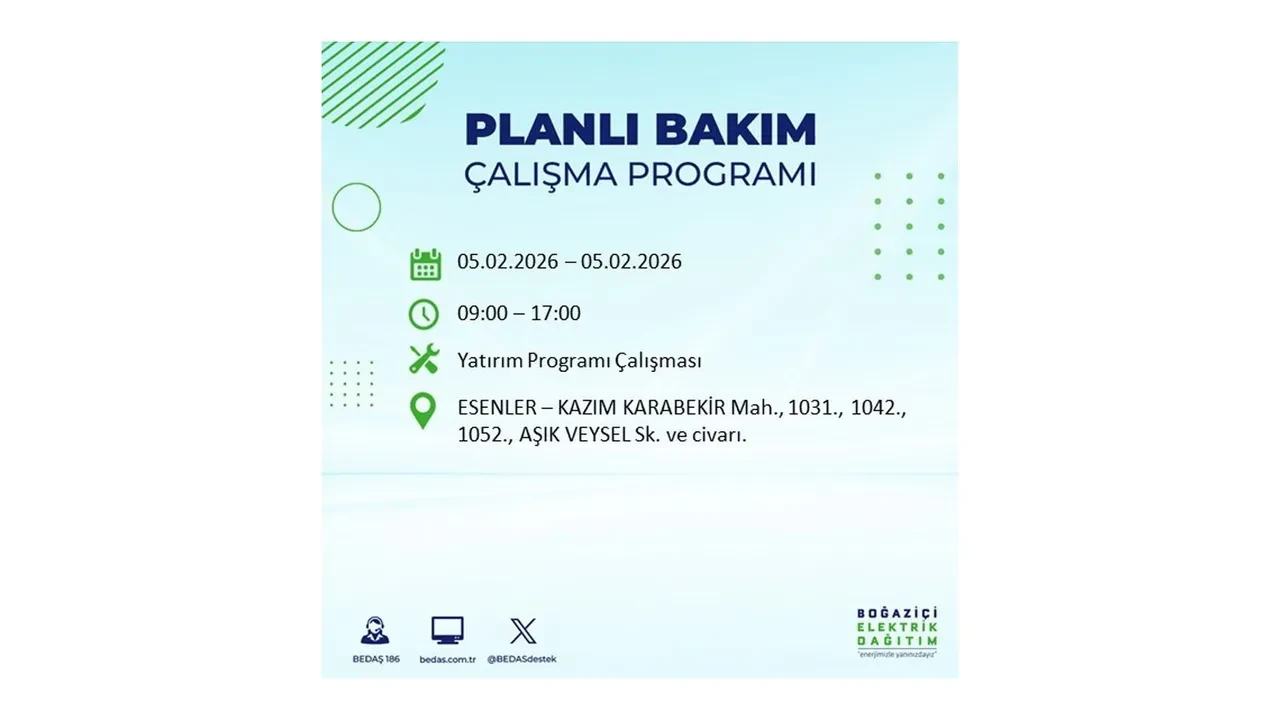 İstanbul 5 Şubat elektrik kesintileri belli oldu! 19 ilçe dikkatli olsun, elektrikler saatlerce gelmeyecek