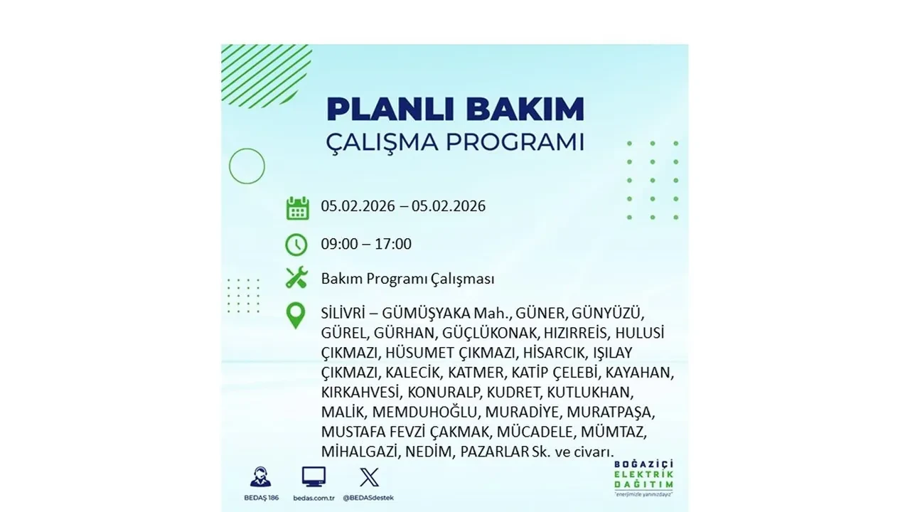 İstanbul 5 Şubat elektrik kesintileri belli oldu! 19 ilçe dikkatli olsun, elektrikler saatlerce gelmeyecek
