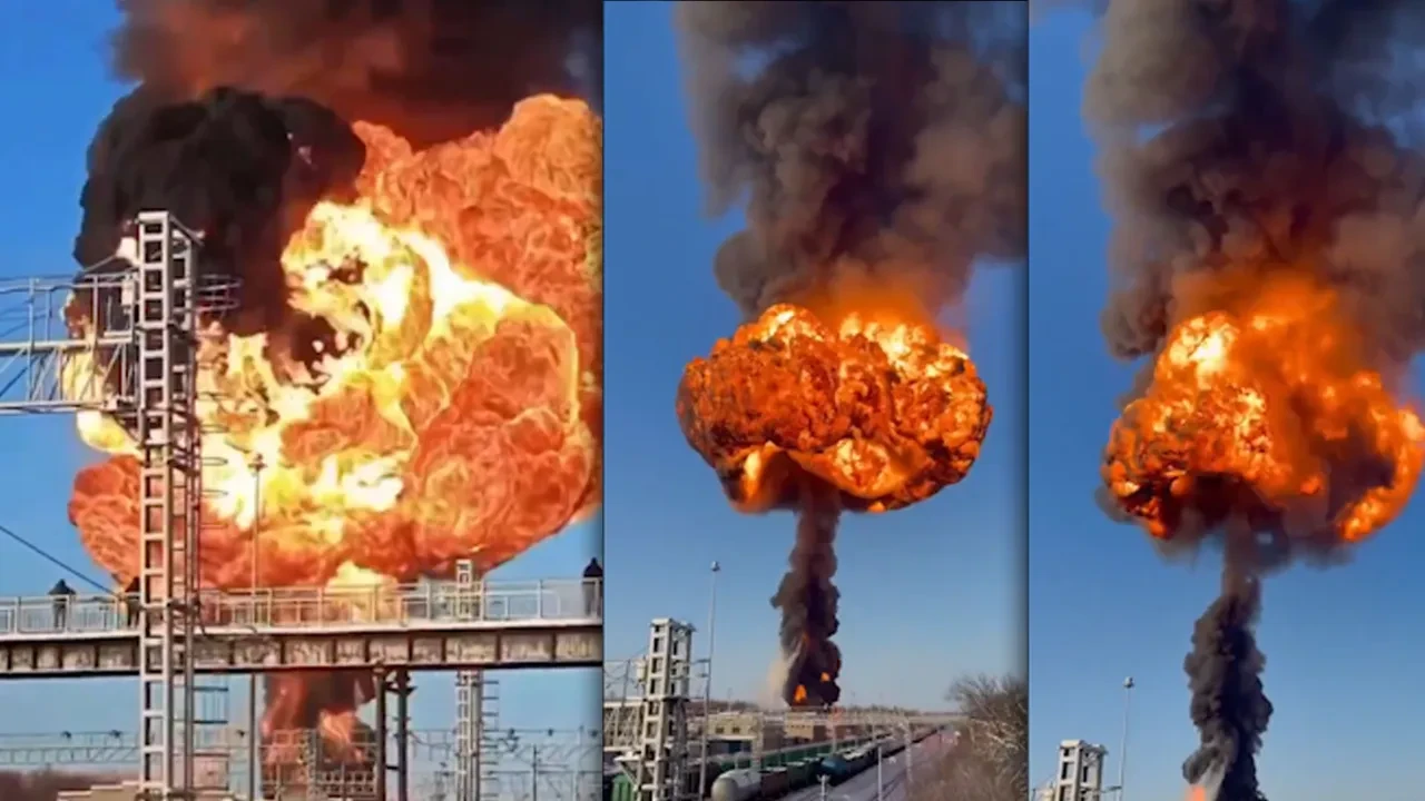 Raydan çıkan Rus treninin vagonu böyle patladı