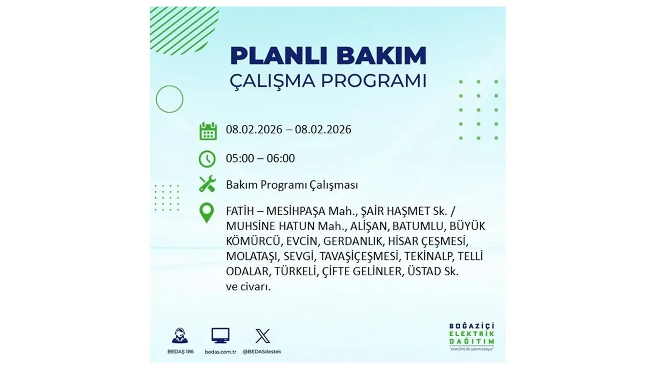 8 Şubat İstanbul elektrik kesintileri duyurusu! BEDAŞ açıkladı: 9 ilçede planlı elektrik kesintisi uygulanacak