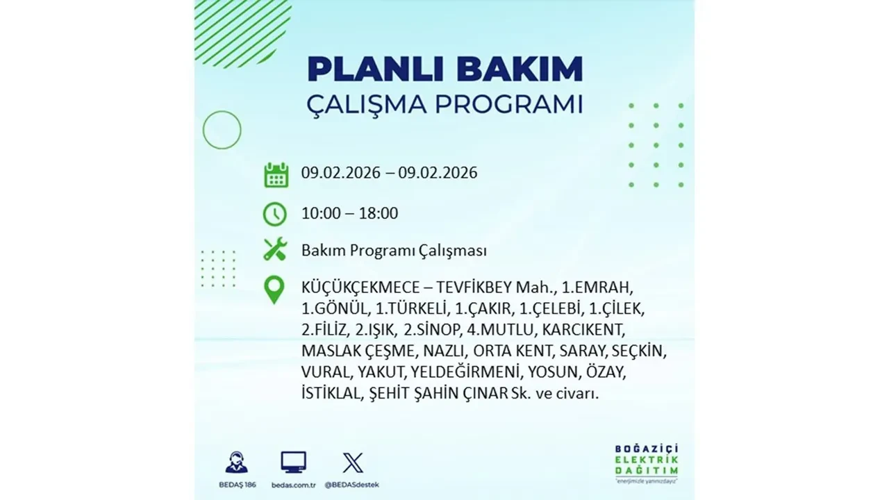 BEDAŞ duyurdu! 9 Şubat Pazartesi İstanbul’da geniş çaplı elektrik kesintisi yaşanacak: Tam 18 ilçe etkilenecek