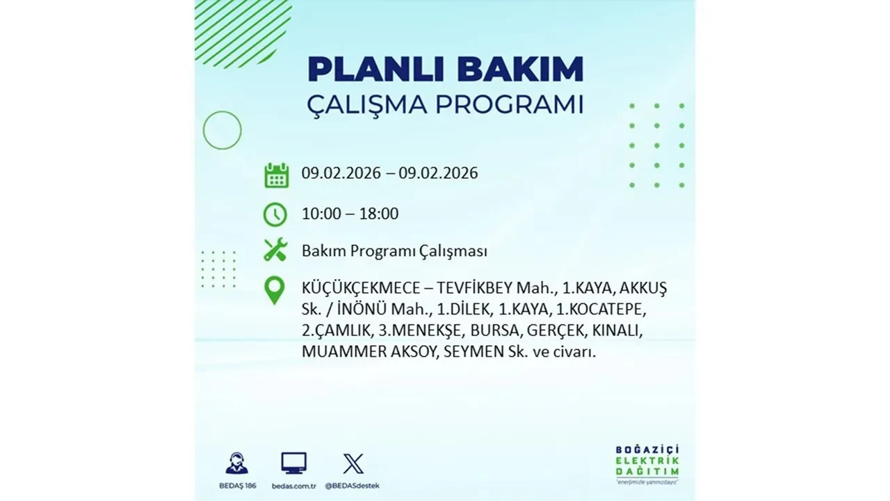 BEDAŞ duyurdu! 9 Şubat Pazartesi İstanbul’da geniş çaplı elektrik kesintisi yaşanacak: Tam 18 ilçe etkilenecek