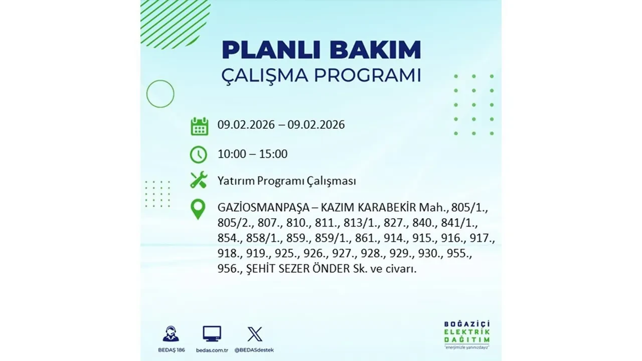 BEDAŞ duyurdu! 9 Şubat Pazartesi İstanbul’da geniş çaplı elektrik kesintisi yaşanacak: Tam 18 ilçe etkilenecek
