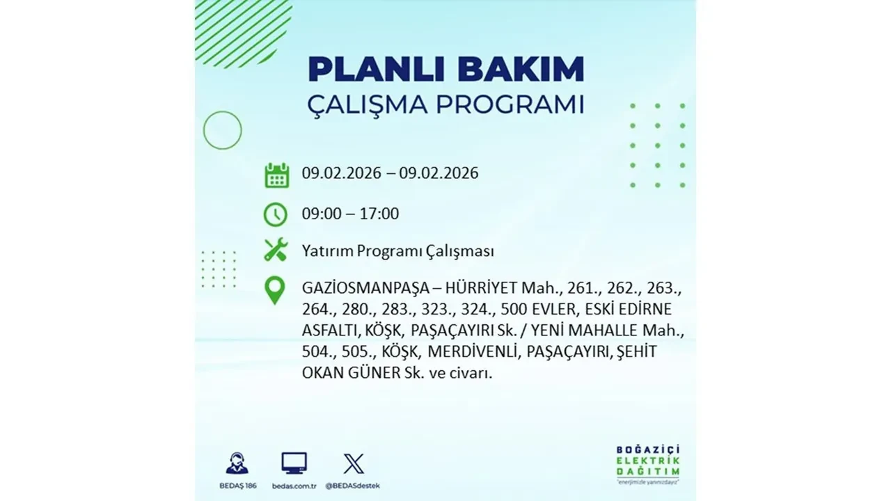 BEDAŞ duyurdu! 9 Şubat Pazartesi İstanbul’da geniş çaplı elektrik kesintisi yaşanacak: Tam 18 ilçe etkilenecek