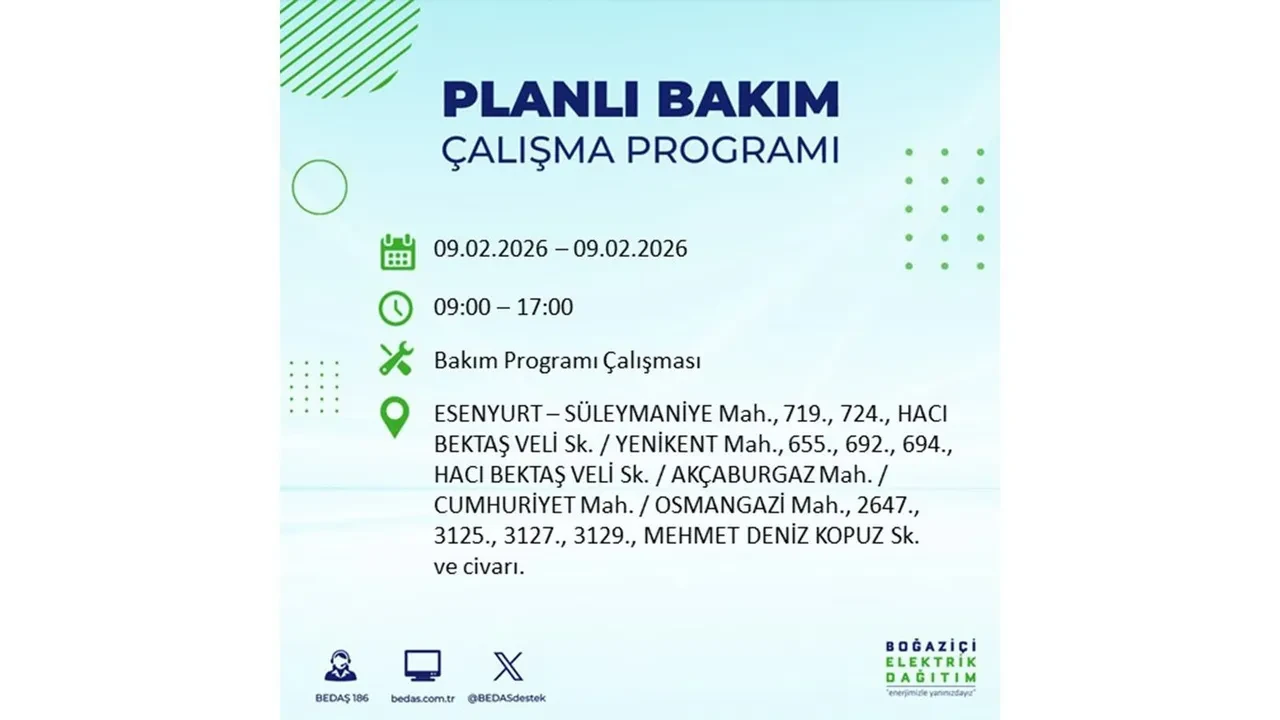 BEDAŞ duyurdu! 9 Şubat Pazartesi İstanbul’da geniş çaplı elektrik kesintisi yaşanacak: Tam 18 ilçe etkilenecek
