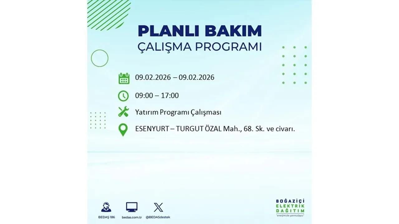 BEDAŞ duyurdu! 9 Şubat Pazartesi İstanbul’da geniş çaplı elektrik kesintisi yaşanacak: Tam 18 ilçe etkilenecek