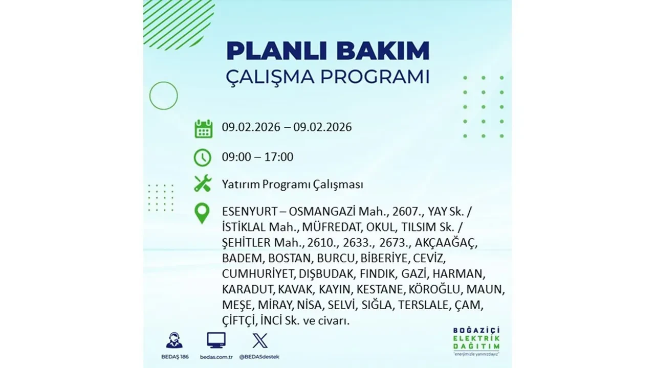 BEDAŞ duyurdu! 9 Şubat Pazartesi İstanbul’da geniş çaplı elektrik kesintisi yaşanacak: Tam 18 ilçe etkilenecek
