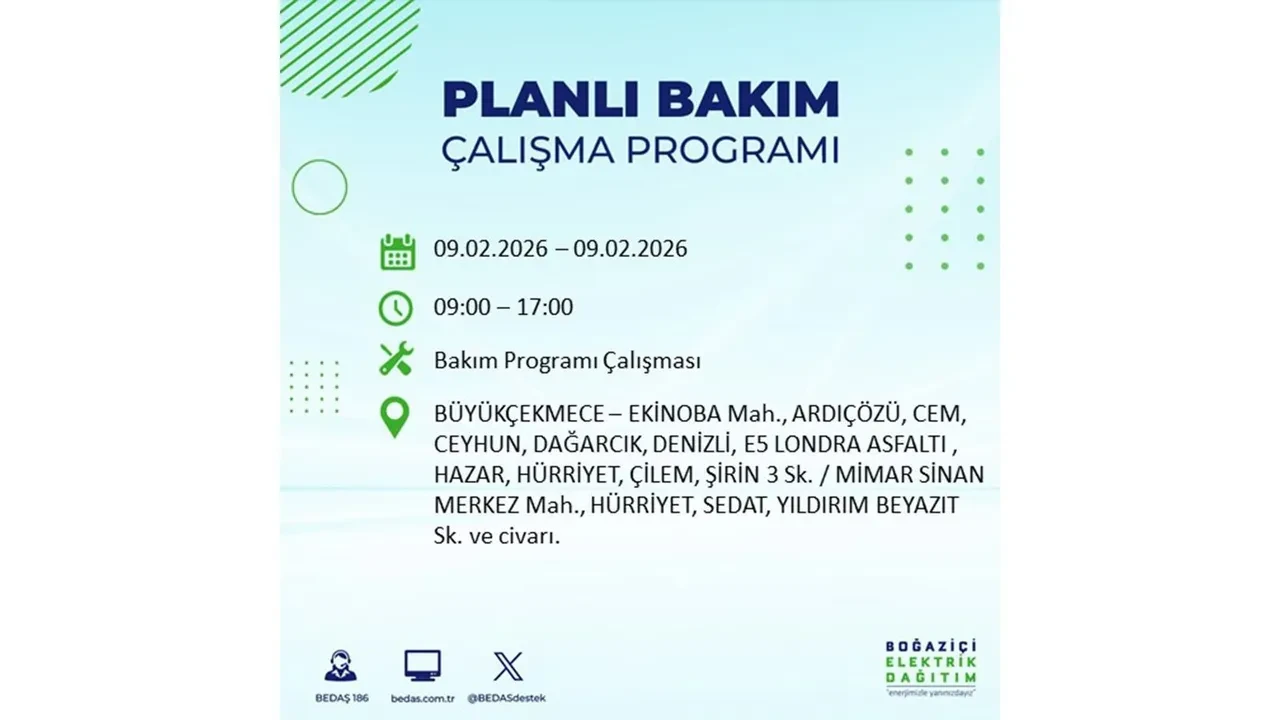 BEDAŞ duyurdu! 9 Şubat Pazartesi İstanbul’da geniş çaplı elektrik kesintisi yaşanacak: Tam 18 ilçe etkilenecek