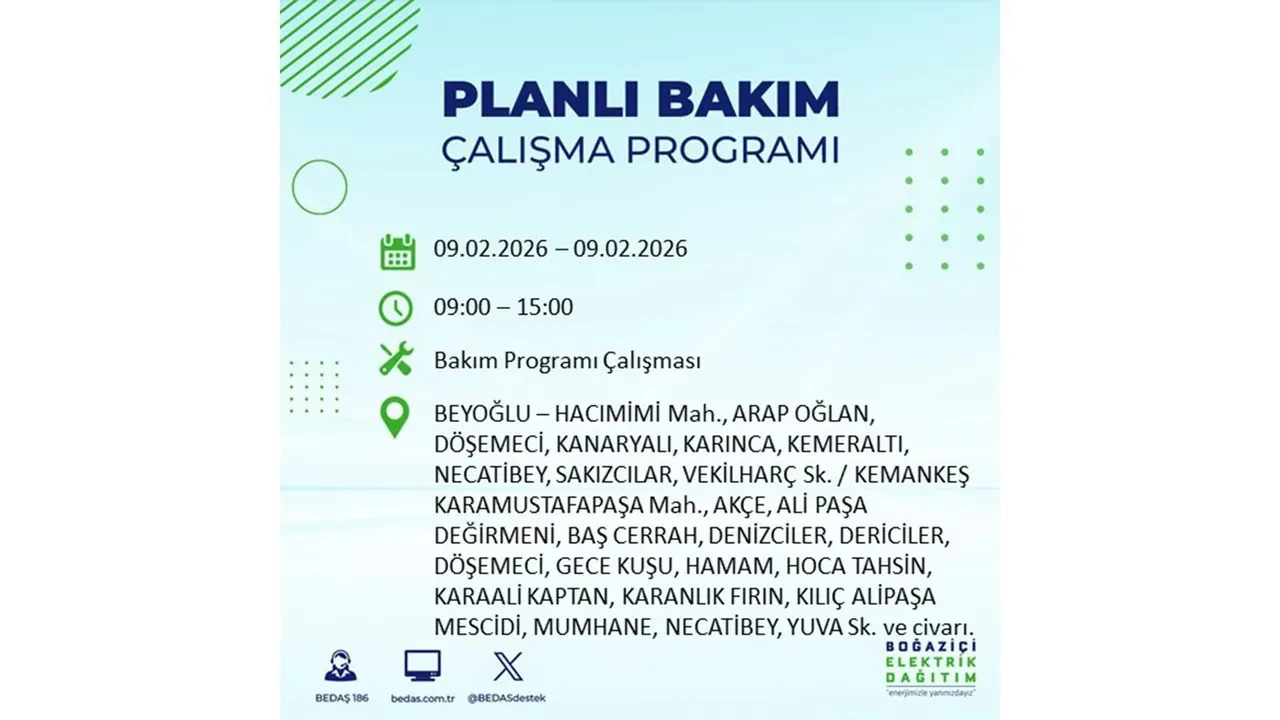 BEDAŞ duyurdu! 9 Şubat Pazartesi İstanbul’da geniş çaplı elektrik kesintisi yaşanacak: Tam 18 ilçe etkilenecek