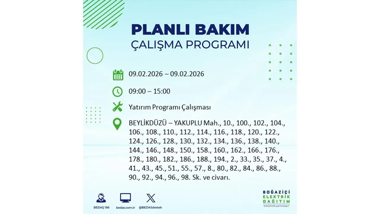 BEDAŞ duyurdu! 9 Şubat Pazartesi İstanbul’da geniş çaplı elektrik kesintisi yaşanacak: Tam 18 ilçe etkilenecek