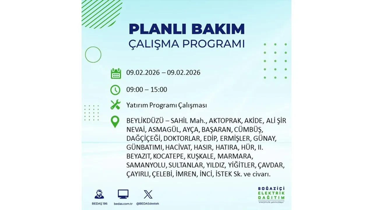 BEDAŞ duyurdu! 9 Şubat Pazartesi İstanbul’da geniş çaplı elektrik kesintisi yaşanacak: Tam 18 ilçe etkilenecek