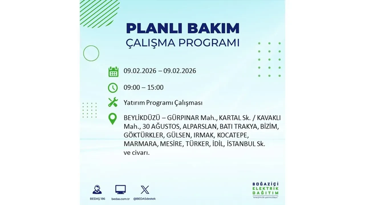 BEDAŞ duyurdu! 9 Şubat Pazartesi İstanbul’da geniş çaplı elektrik kesintisi yaşanacak: Tam 18 ilçe etkilenecek