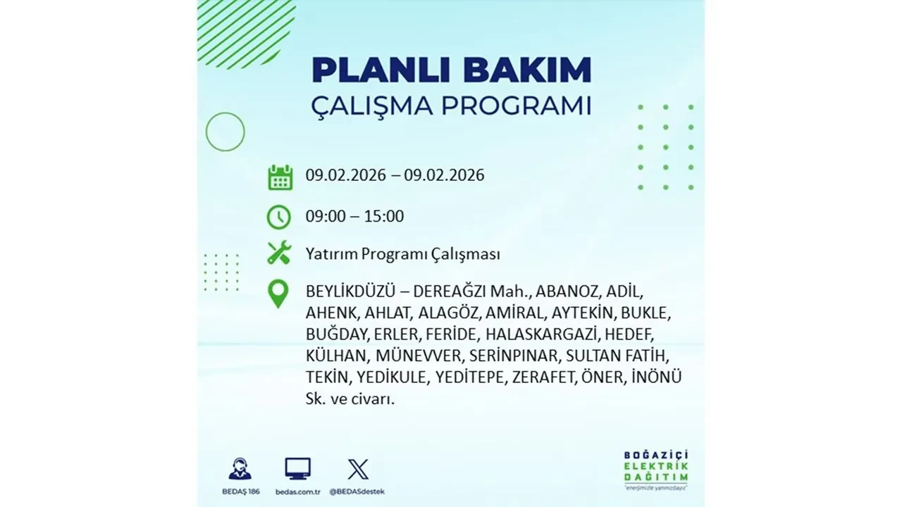 BEDAŞ duyurdu! 9 Şubat Pazartesi İstanbul’da geniş çaplı elektrik kesintisi yaşanacak: Tam 18 ilçe etkilenecek