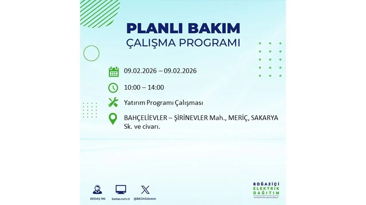 BEDAŞ duyurdu! 9 Şubat Pazartesi İstanbul’da geniş çaplı elektrik kesintisi yaşanacak: Tam 18 ilçe etkilenecek
