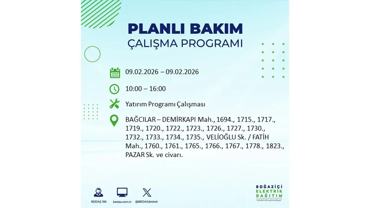 BEDAŞ duyurdu! 9 Şubat Pazartesi İstanbul’da geniş çaplı elektrik kesintisi yaşanacak: Tam 18 ilçe etkilenecek