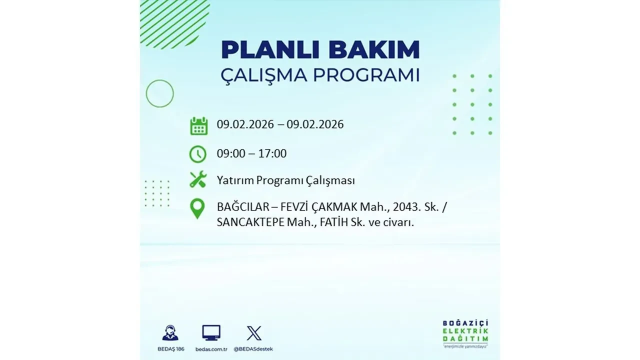BEDAŞ duyurdu! 9 Şubat Pazartesi İstanbul’da geniş çaplı elektrik kesintisi yaşanacak: Tam 18 ilçe etkilenecek