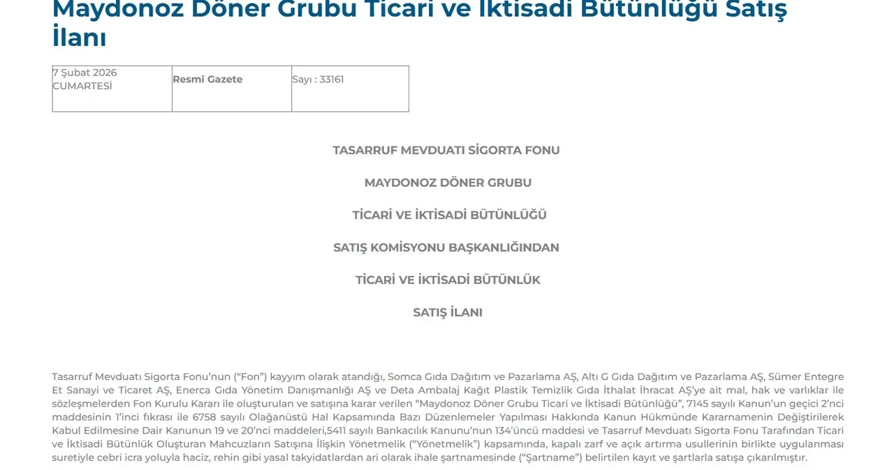 TMSF döner zincirini satışa çıkardı! İstenen ücret belli oldu