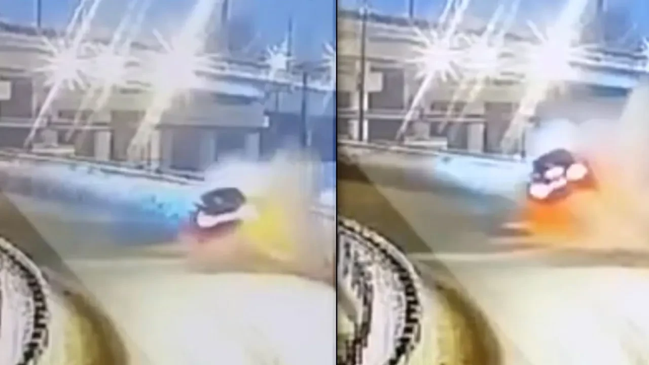 Virajı alamadı viyadükten bir başka aracın üzerine düştü!