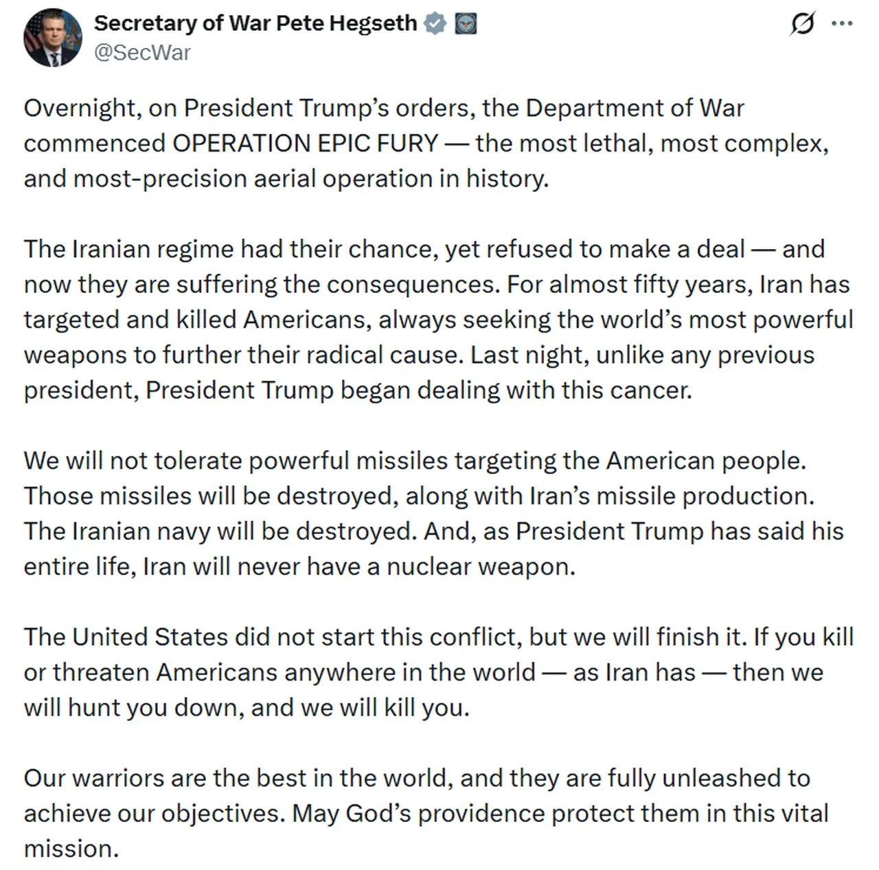 ABD Savunma Bakanı Hegseth'den İran'a tehdit: 'Sizi bulup öldüreceğiz!'