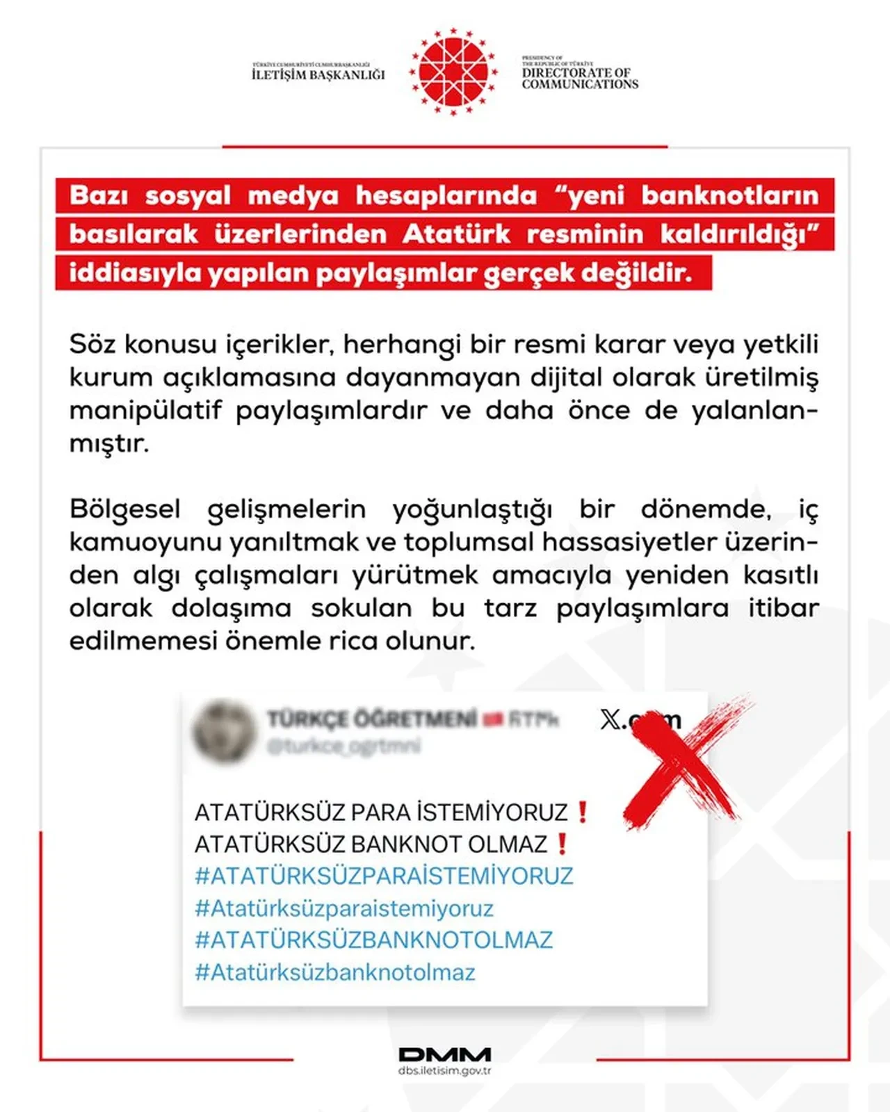 DDM'den 'Atatürk'süz banknot' iddialarına yalanlama!