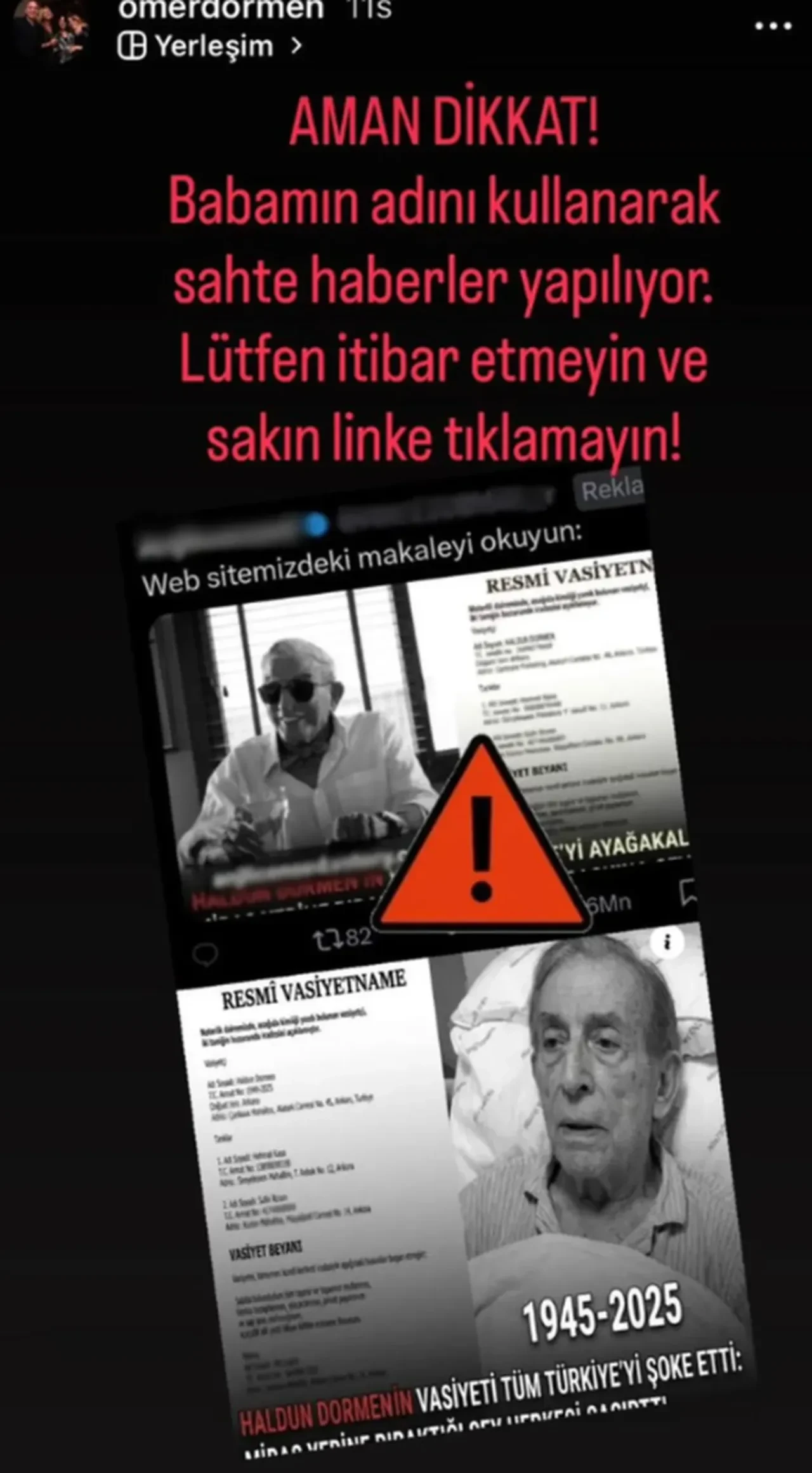 Haldun Dormen'in oğlu Ömer Dormen'den duygulandıran mesaj