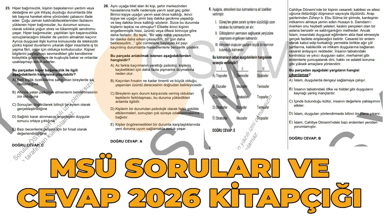 MSÜ soruları ve cevapları 2026 osym.ais.gov.tr! MSÜ temel soru kitapçığı ve cevap anahtarı açıklandı mı, nereden sorgulanır?
