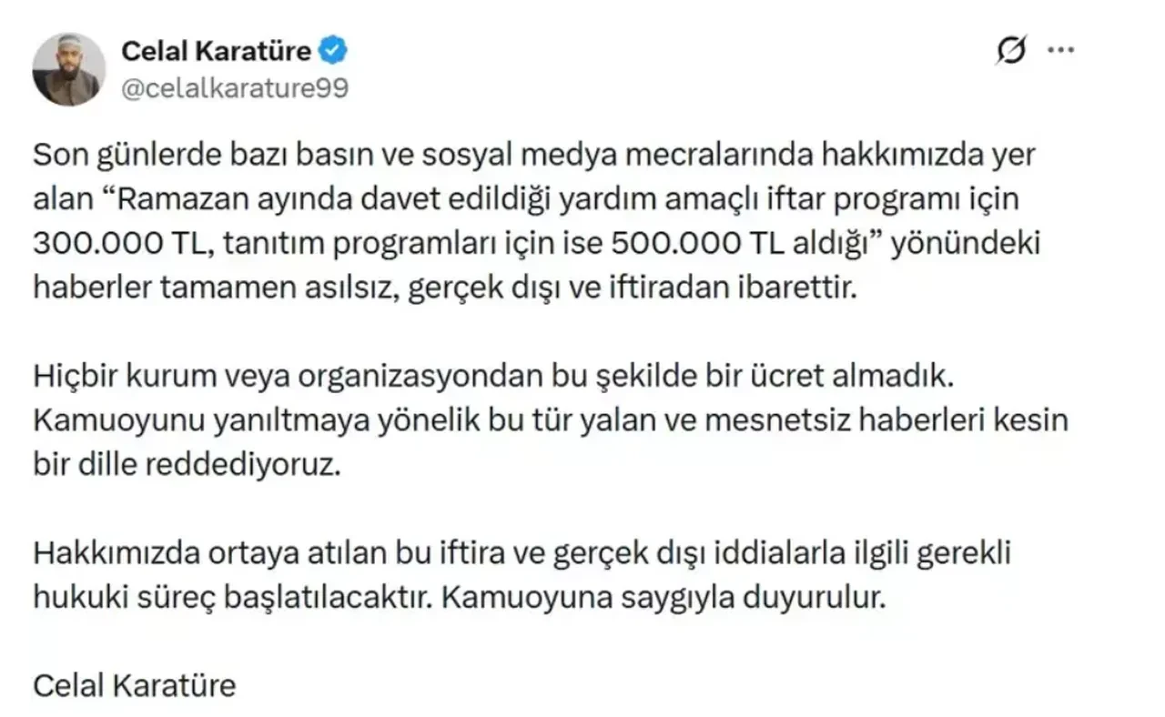 Celal Karatüre, daha fazla sessiz kalamadı! Kabede Hacılar Hu Der Allah ilahisiyle ünlenen Celal Karatüre'den yüklü ücret iddialarına cevap geldi