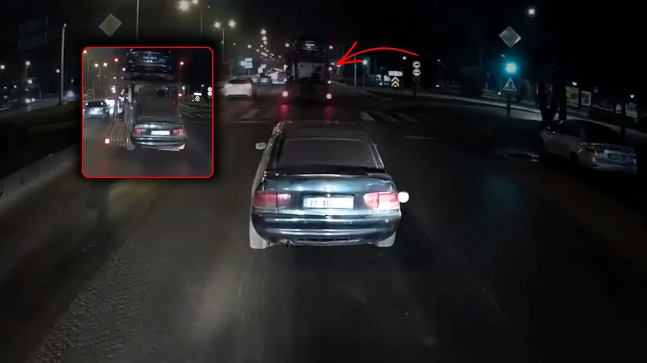 Çekici otomobili yola düşürdü, fark etmeden gitti! O anlar kamerada