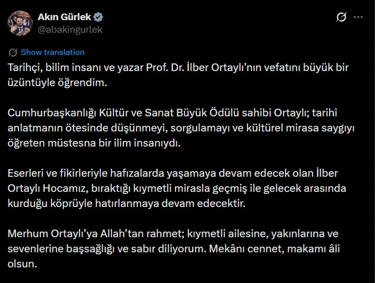 İlber Ortaylı'nın vasiyeti ortaya çıktı: Mezarım Gelibolu'da olsun 