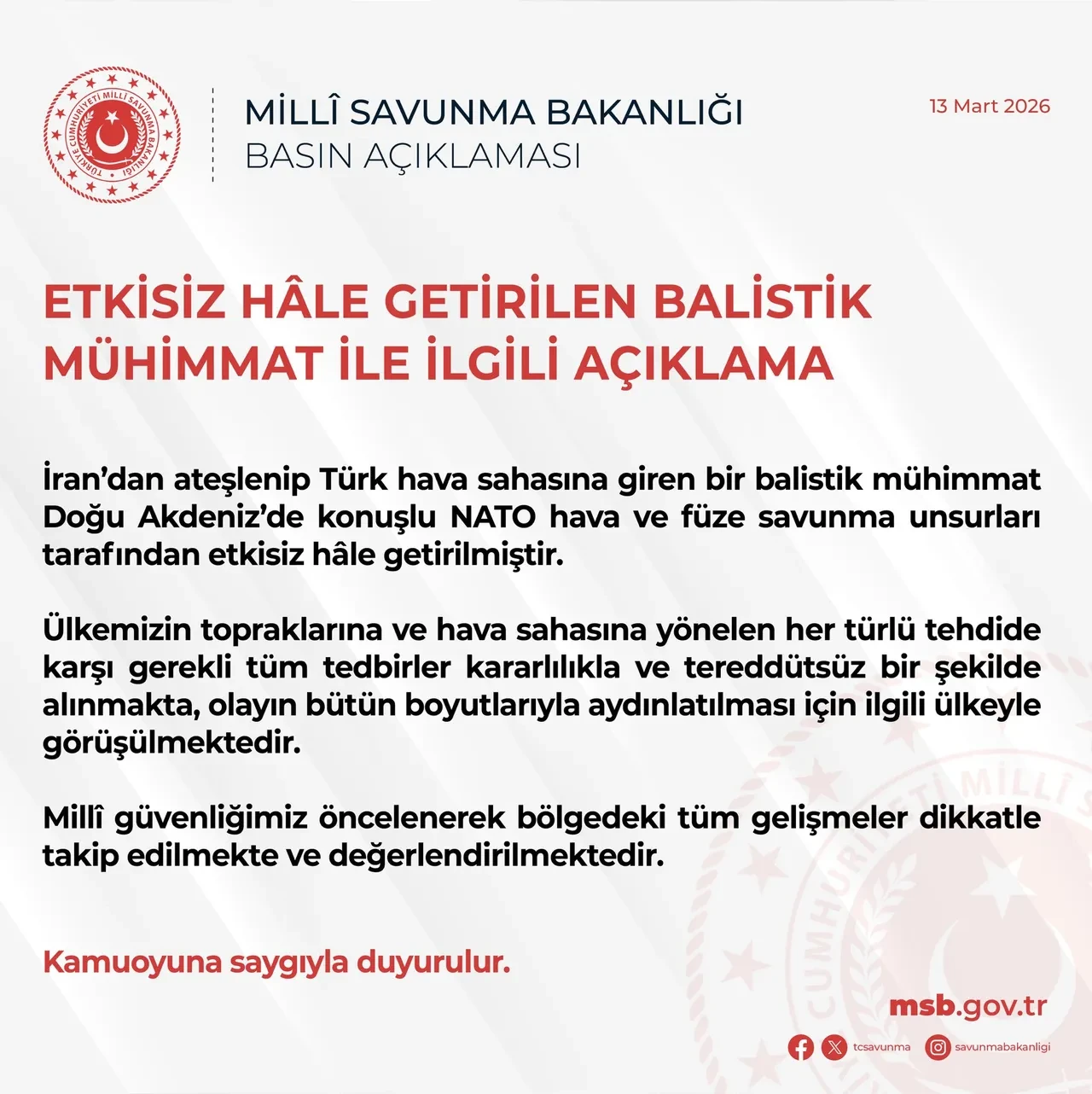 MSB ve NATO'dan son dakika açıklaması! İran'dan ateşlenen 3. füze imha edildi