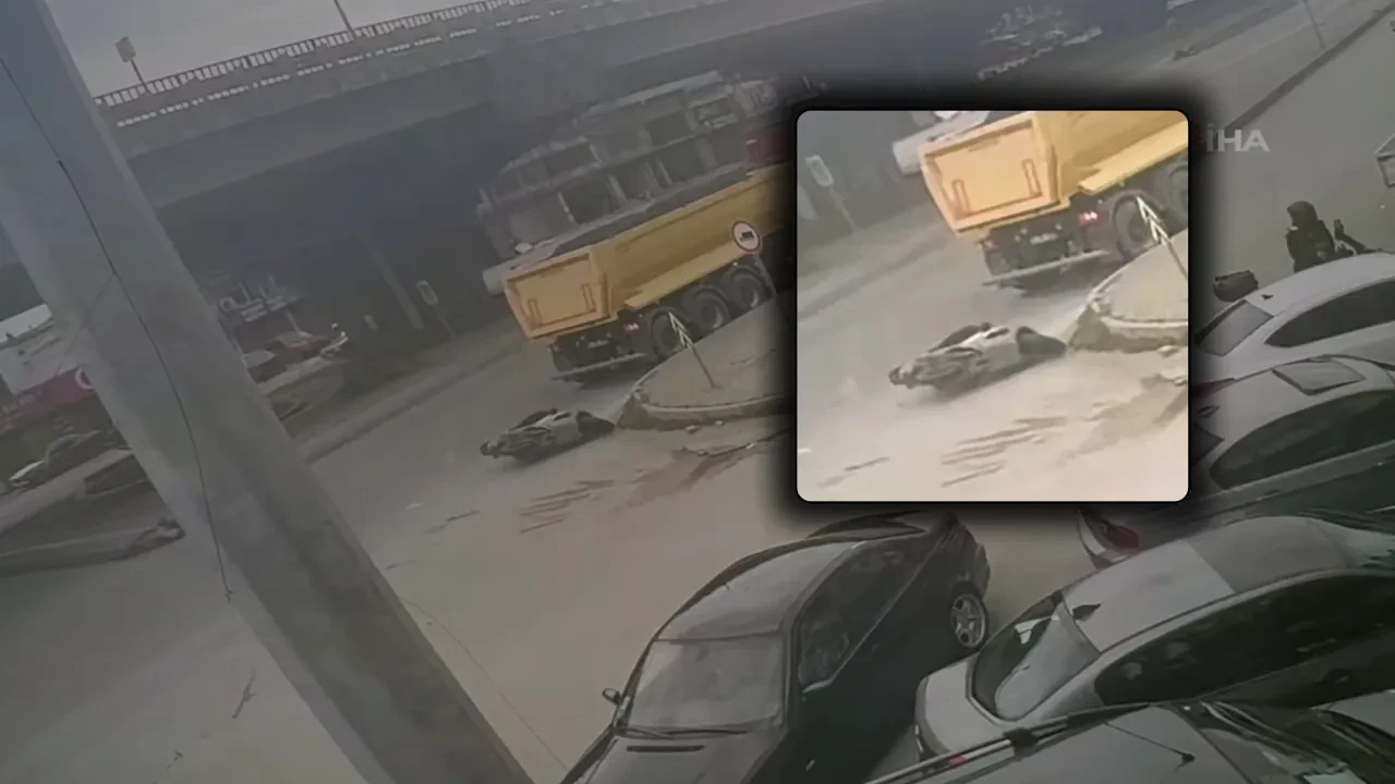 Tırın altına girmekten son anda kurtuldu! O anlar kamerada