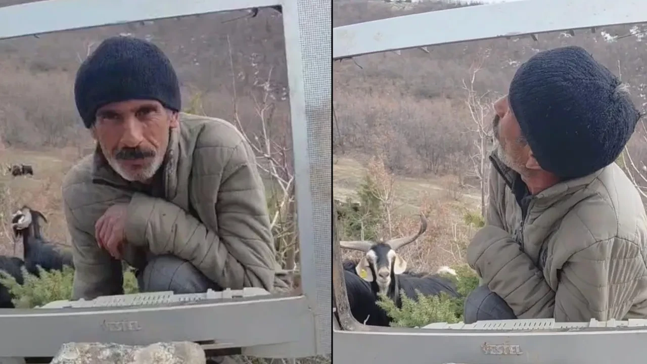 Doğanın içinde kırık televizyonla hava durumu! Elazığlı çobanın o anları sosyal medyada viral oldu