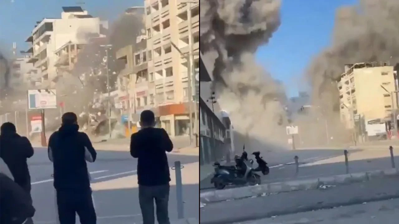 İsrail ordusunun vurduğu bina yerle bir oldu! O anlar kamerada