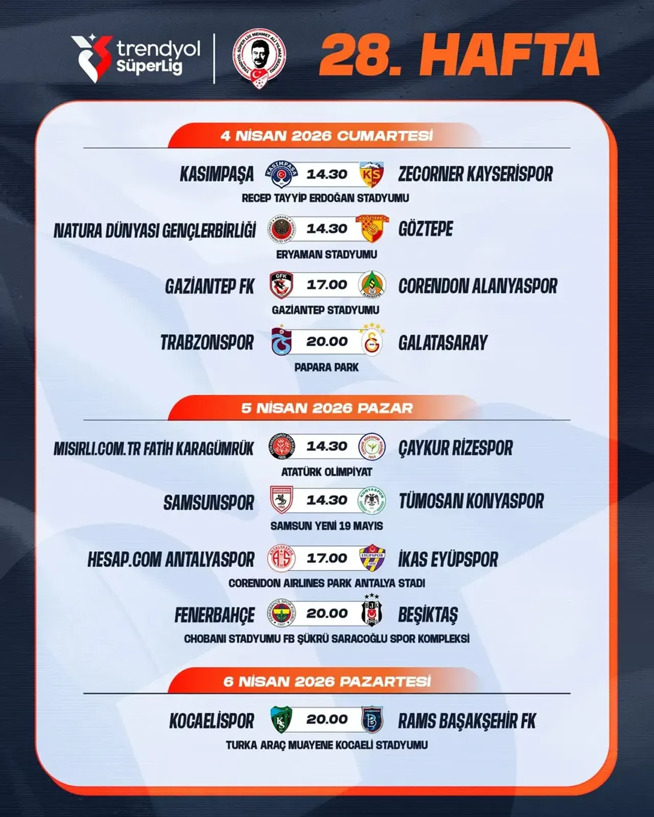 Trendyol Süper Lig'de Fenerbahçe - Beşiktaş ve Trabzonspor - Galatasaray derbi tarihleri belli oldu!