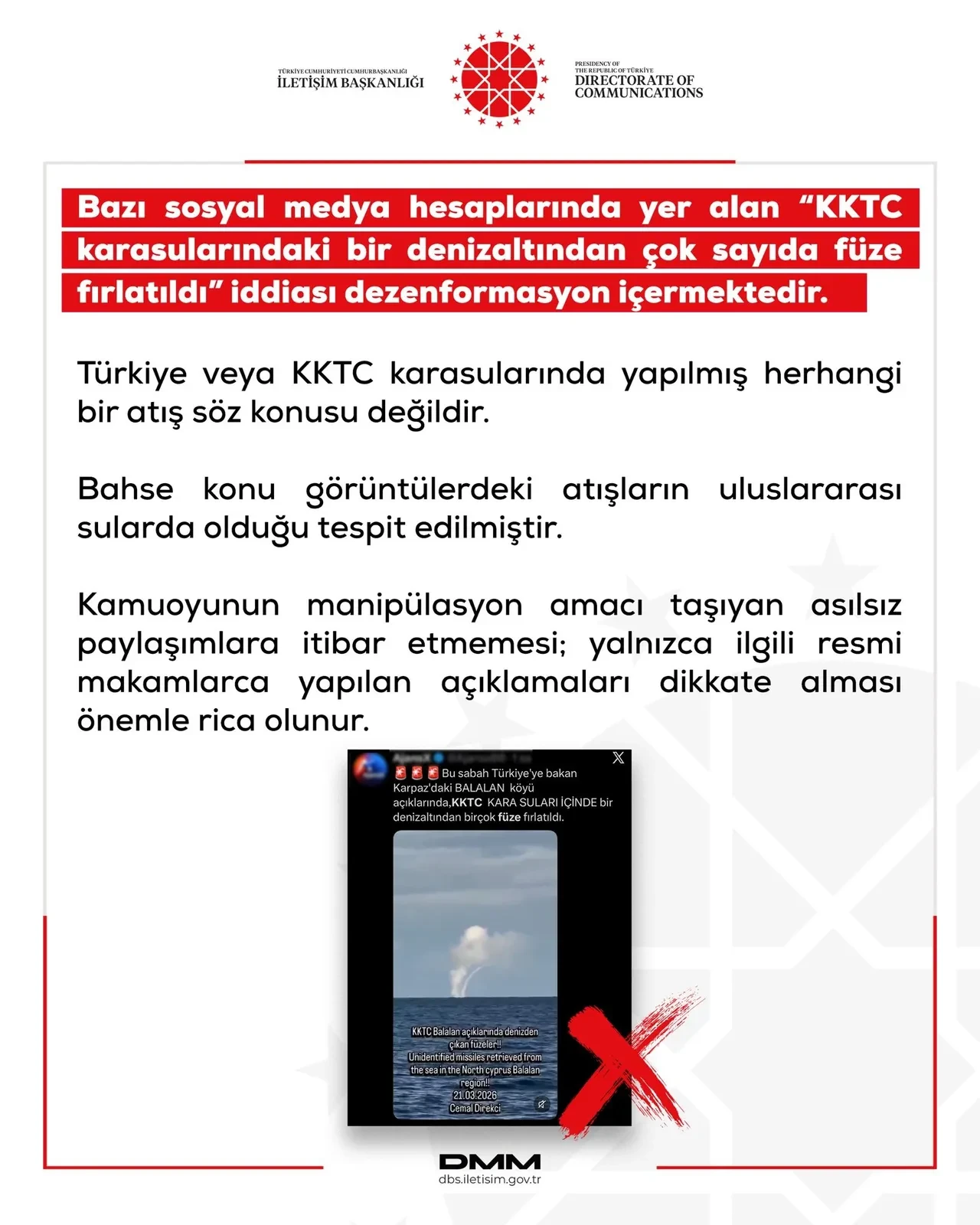 DMM'den "KKTC'de denizaltından füze fırlatıldı" iddiasına açıklama