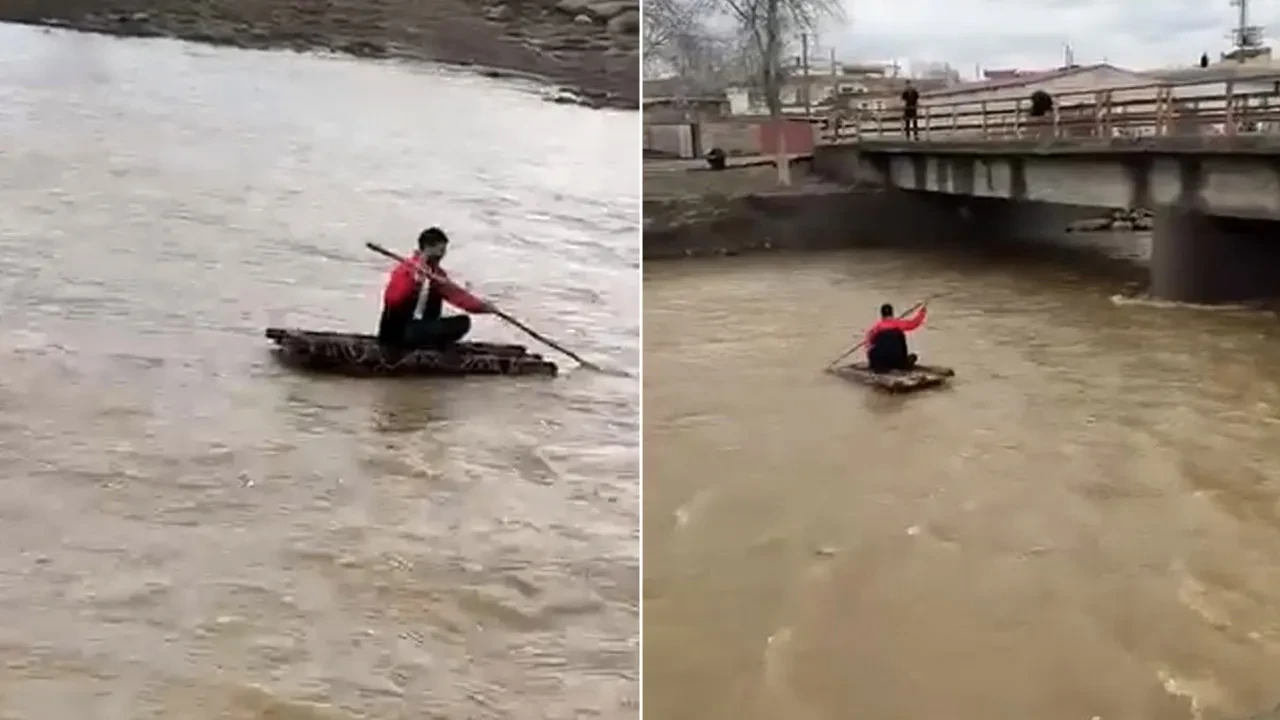Taşan derede sal keyfi kamerada