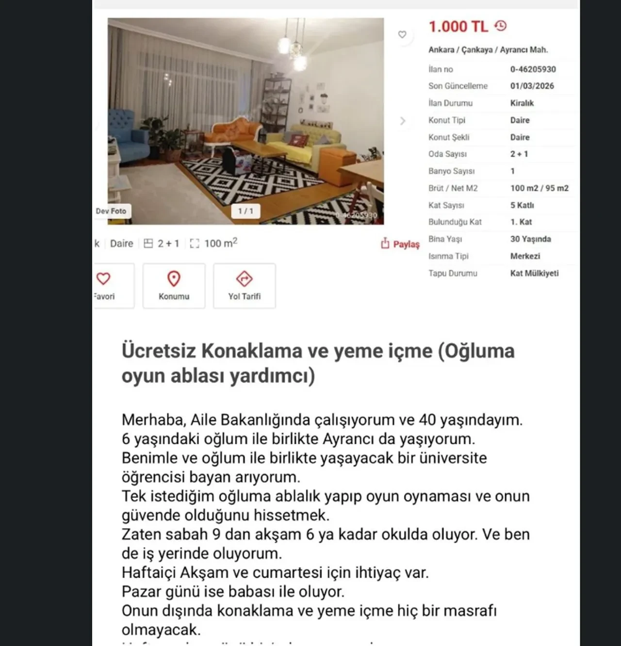 Ankara’da şaşkına çeviren ilan! Kira, yeme içme, fatura bedeli yok: Sadece ablalık isteniyor