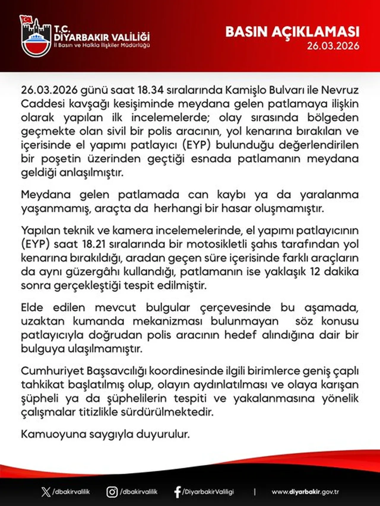 Diyarbakır'da EYP'li patlama! Valilikten resmi açıklama geldi: Can kaybı ya da yaralanan yok