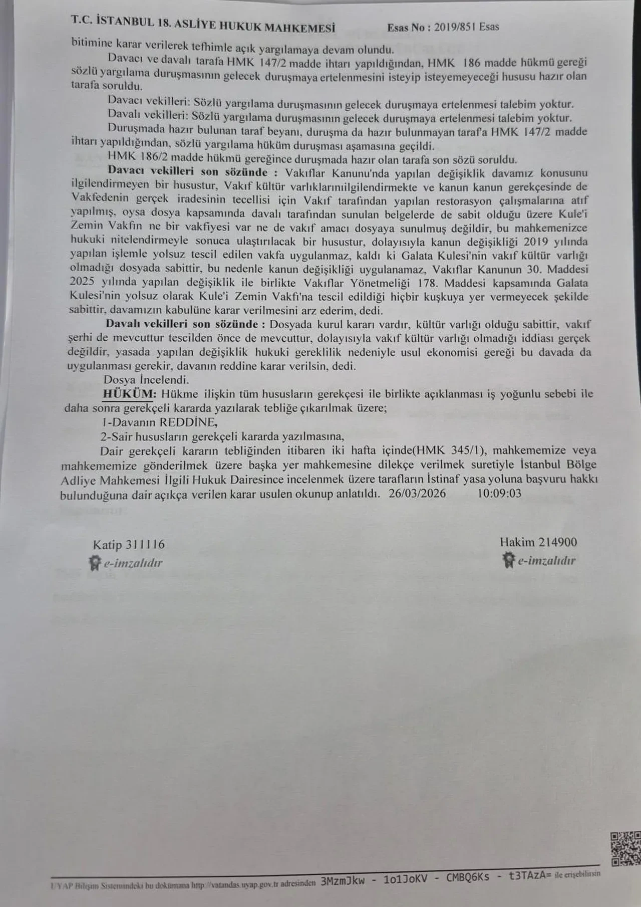 Galata Kulesi davasında mahkemeden İBB’YE ret kararı: Vakıf mülkiyeti değişmedi