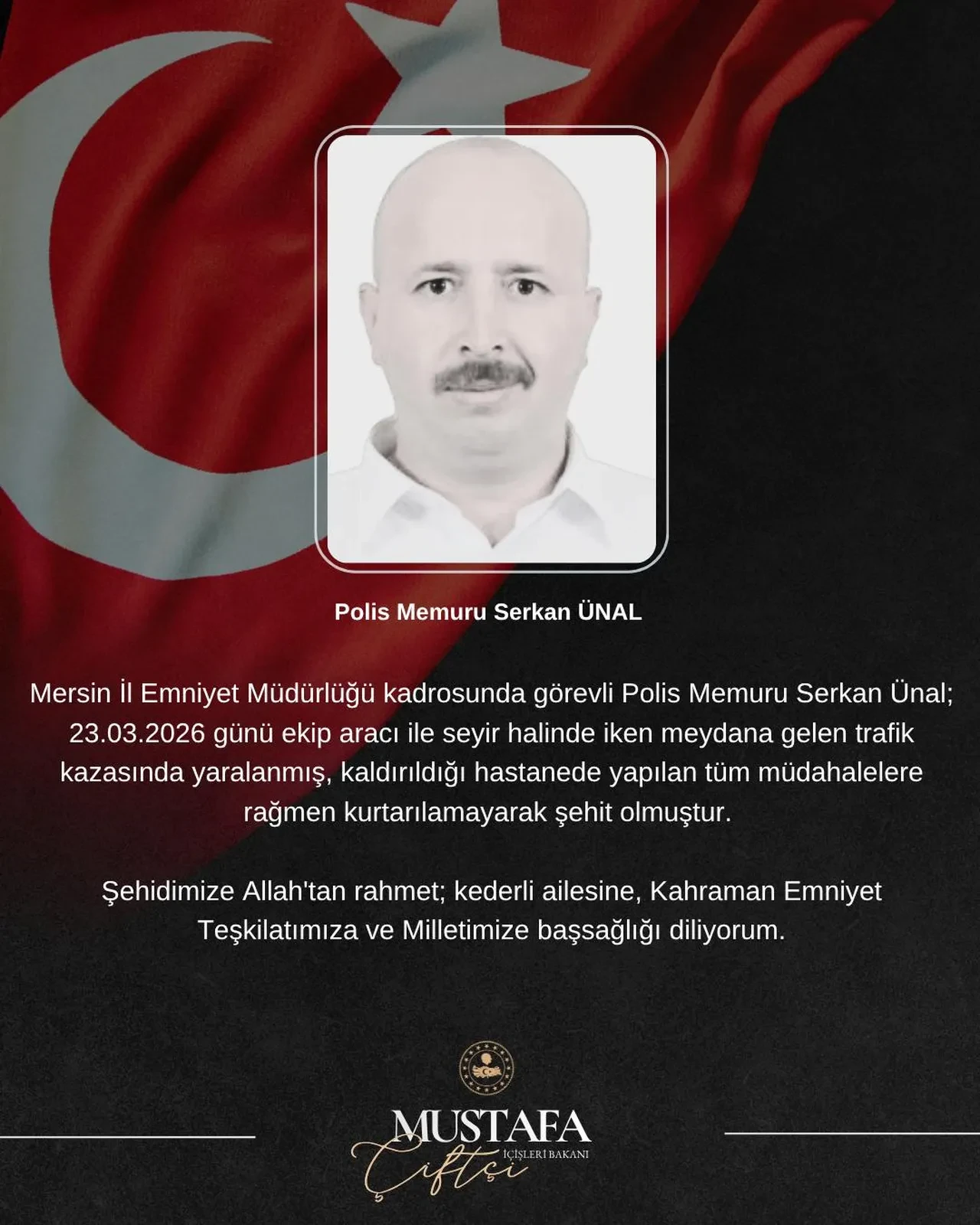 İçişleri Bakanlığı acı haberi duyurdu: Polis Memuru Serkan Ünal şehit oldu