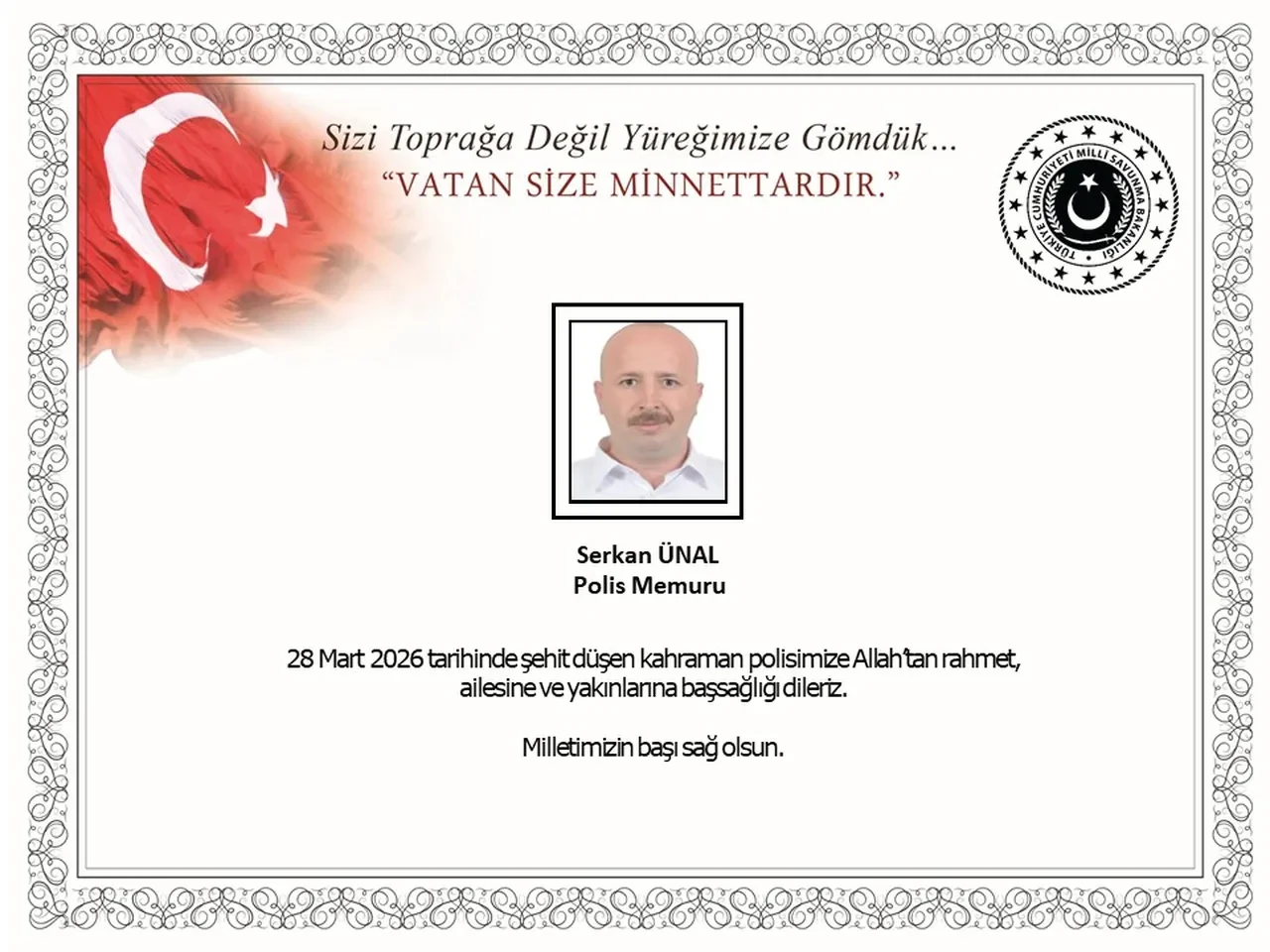 İçişleri Bakanlığı acı haberi duyurdu: Polis Memuru Serkan Ünal şehit oldu