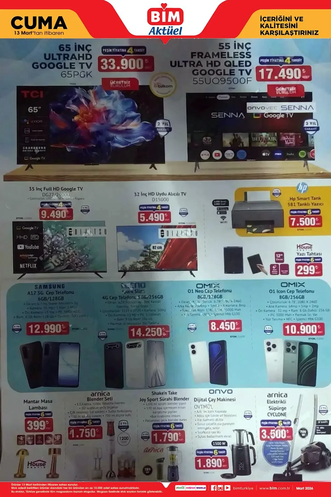 BİM Aktüel Kataloğu 6-13 Mart 2026! Sürahili blender seti, yazı tahtası, cep telefonu ve televizyon modelleri raflara geliyor