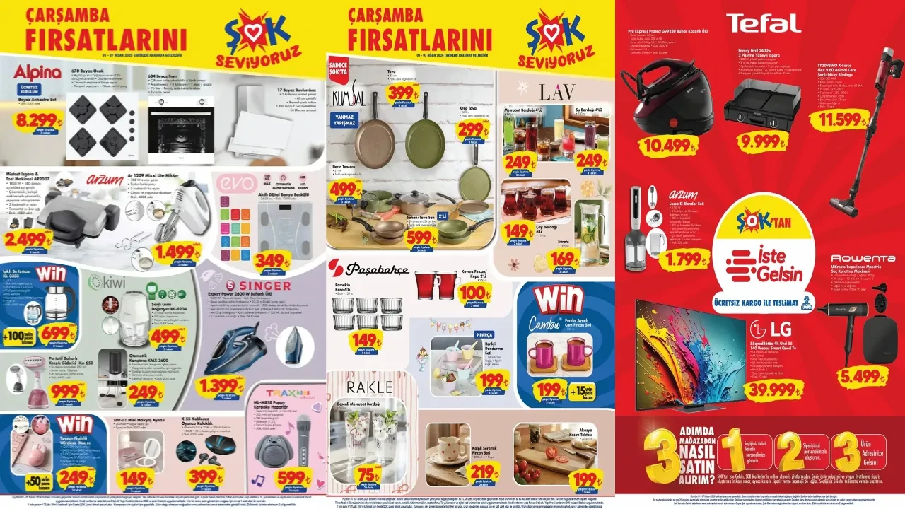 ŞOK 1- 7  Nisan Aktüel Ürünler Kataloğu 2026 belli oldu! Buharlı ütü, su ısıtıcı, dikey süpürge, blender seti, çay-kahve seti geliyor