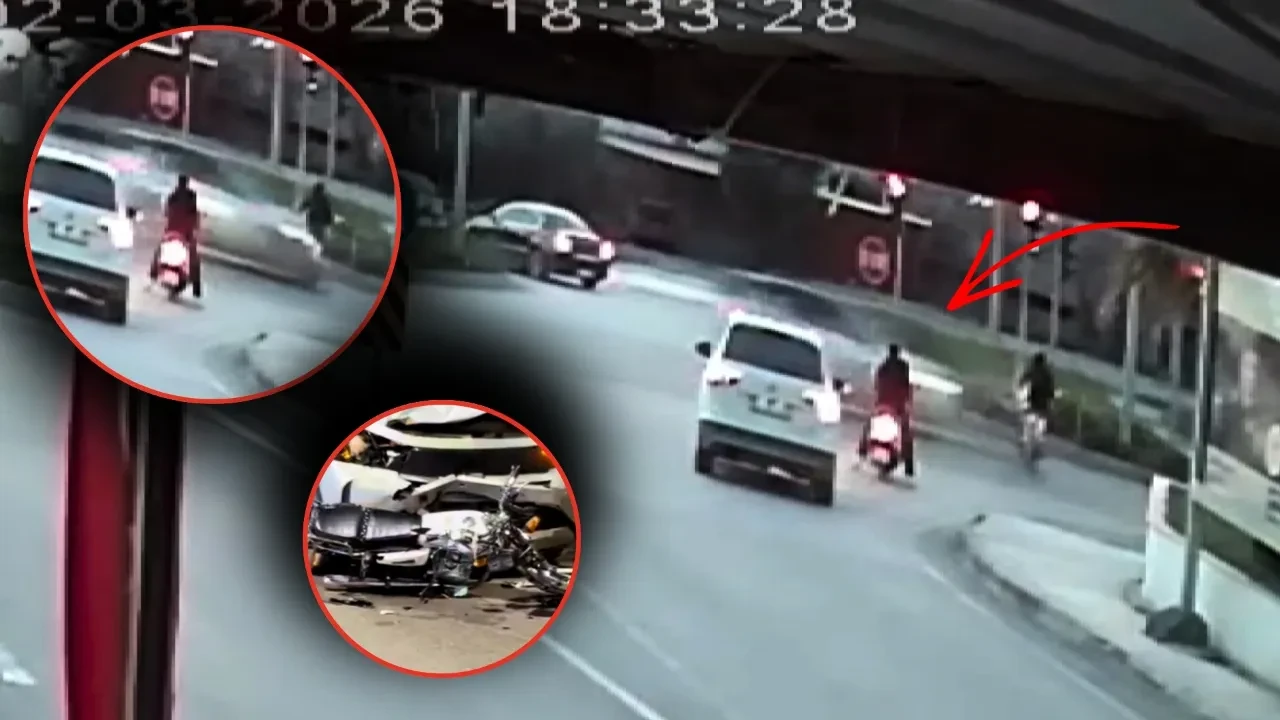 Trafikte dehşet anları: Otomobil motosikleti böyle biçti! O anlar kamerada
