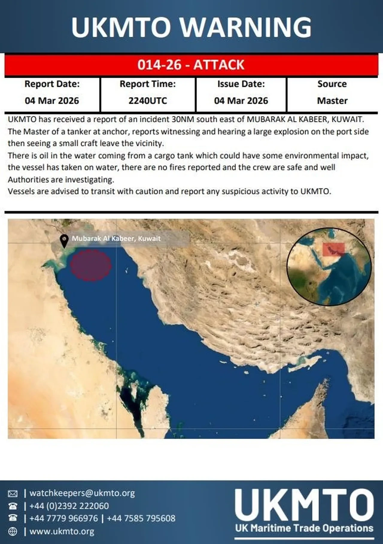 Kuveyt açıklarındaki petrol tankerinde patlama