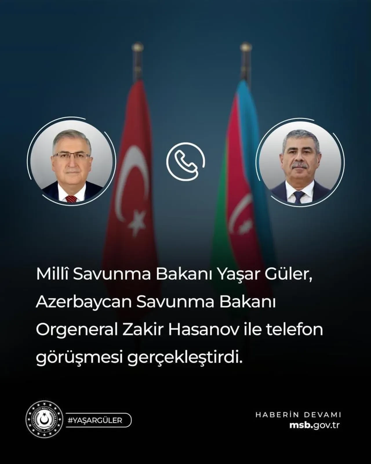 Milli Savunma Bakanı Yaşar Güler ile Azerbaycanlı mevkidaşı Zakir Hasanov arasında kritik güvenlik zirvesi