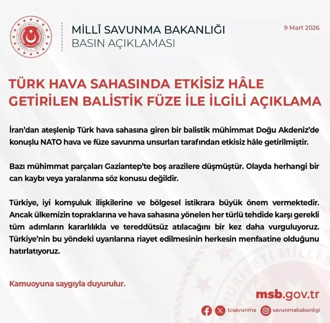 İran Türkiye'ye füze mi attı, füzeyi kim düşürdü? MSB ve NATO'dan açıklama geldi