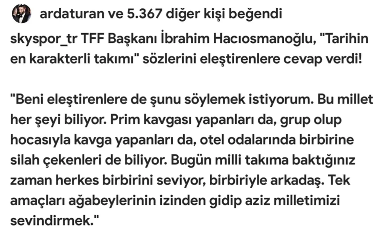 Hacıosmanoğlu 'Prim' ve 'Silah' dedi, Arda Turan beğendi! Eski milli yıldızın hareketi gündem oldu