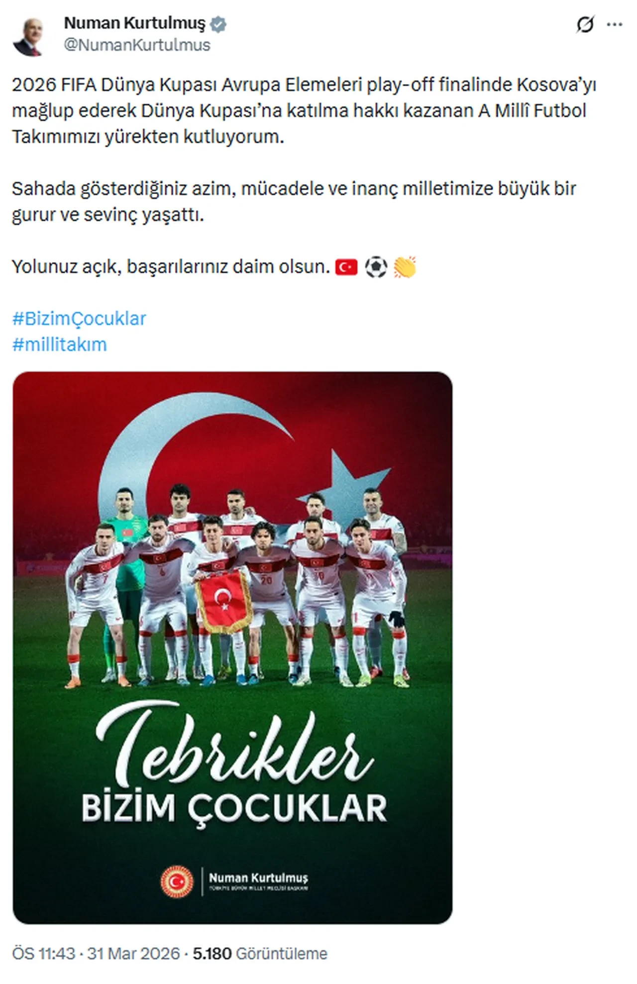 Türkiye Dünya Kupası’nda! Cumhurbaşkanı Erdoğan ve devletin zirvesinden "Bizim Çocuklar"a tebrik yağdı!