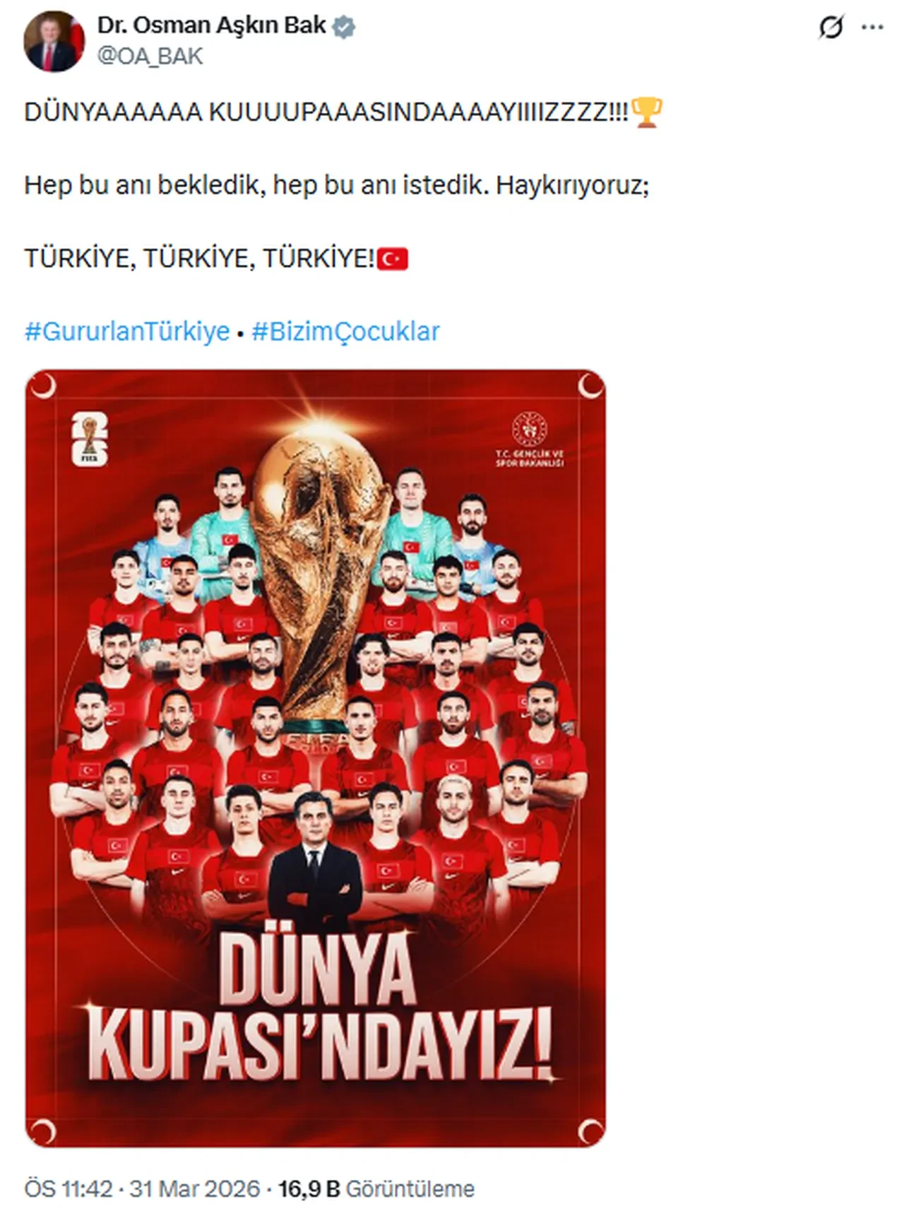 Türkiye Dünya Kupası’nda! Cumhurbaşkanı Erdoğan ve devletin zirvesinden "Bizim Çocuklar"a tebrik yağdı!